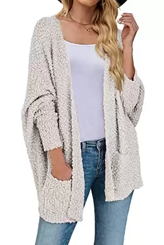 Women's Fuzzy Batwing Sleeve Cardigan Knit Oversized Sherpa Sweater