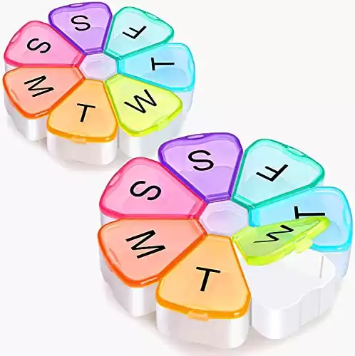 2 Pack Extra Large Weekly Pill Organizer, Winlike Flower XL Portable 7 Day Pill Box Case for Travel Medicine Organizer Vitamin/Fish Oil/Pills/Supplements