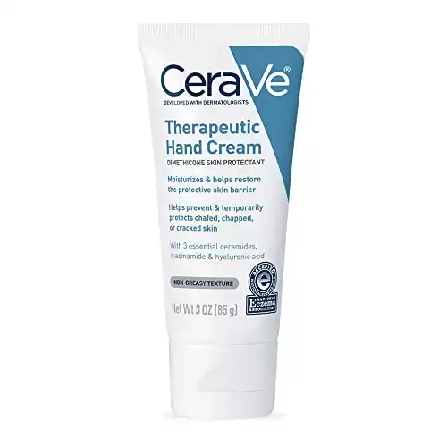CeraVe Therapeutic Hand Cream for Dry Cracked Hands With Hyaluronic Acid and Niacinamide, Fragrance Free 3oz
