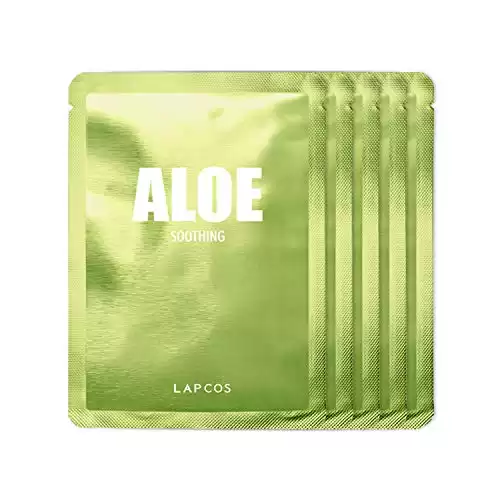 Aloe Sheet Mask, Daily Face Mask with Cucumber and Aloe Gel to Calm and Moisturize Skin, 5 Pack