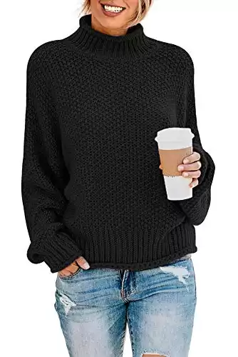 Women's Turtleneck Batwing Sleeve Loose Oversized Chunky Knitted Pullover