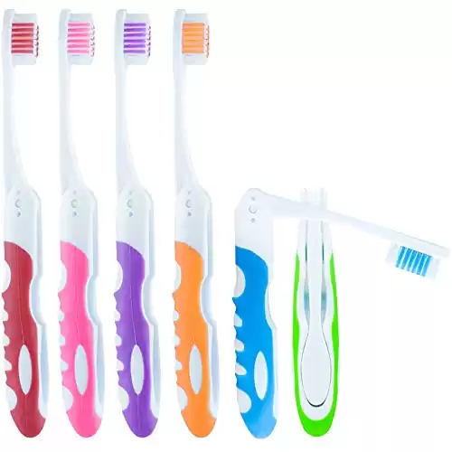 Lingito Travel Folding Toothbrush, Medium Bristle (6 Pack Medium-Multicolor)