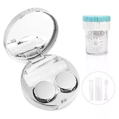 Contact Lens Travel Kit with Case, Mirror, Tweezers, Solution Bottle
