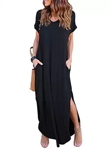 Women's Casual Pocket Long Short Sleeve Loose Maxi Dress