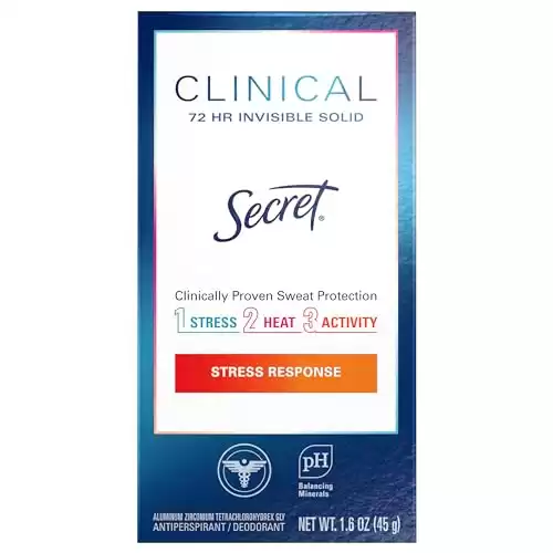 Secret Clinical Strength Antiperspirant and Deodorant Invisible Solid Stress Response 1.6 Oz (Pack of 3)