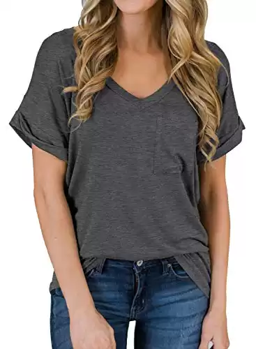 Women's V-Neck Short Sleeve Tee Casual Loose Fit