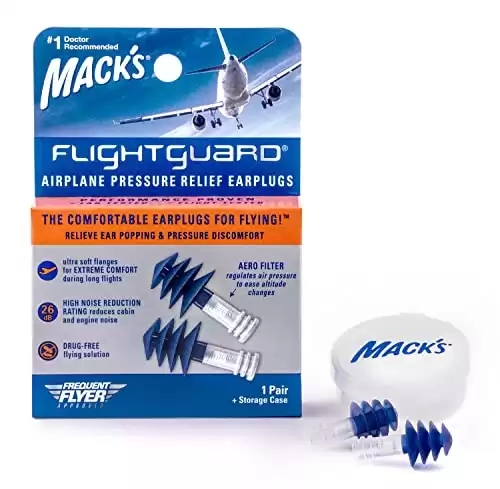 Mack’s Flightguard Airplane Pressure Relief Earplugs  - Ear Pain, Ear Popping and Noise Reduction